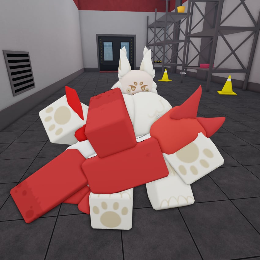 1boy 1boy1girl 3d dominant_female female hazzy_(kaiju_paradise) holding_breast ice_cream kaiju_paradise male male/female on_lap pawpads paws red_body roblox roblox_game sprinklegoober_(artist) sprinklekit_(kaiju_paradise) stroking_penis sucking_nipples white_body