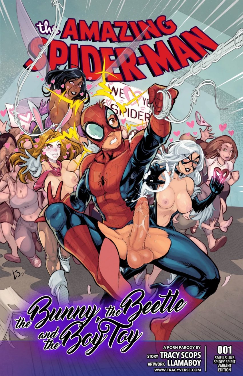 black_cat_(marvel) felicia_hardy female llamaboy male male/female marvel marvel_comics multiple_girls peter_parker spider-man spider-man_(series) straight the_bunny_the_beetle_and_the_boy_toy tracy_scops tracyscops