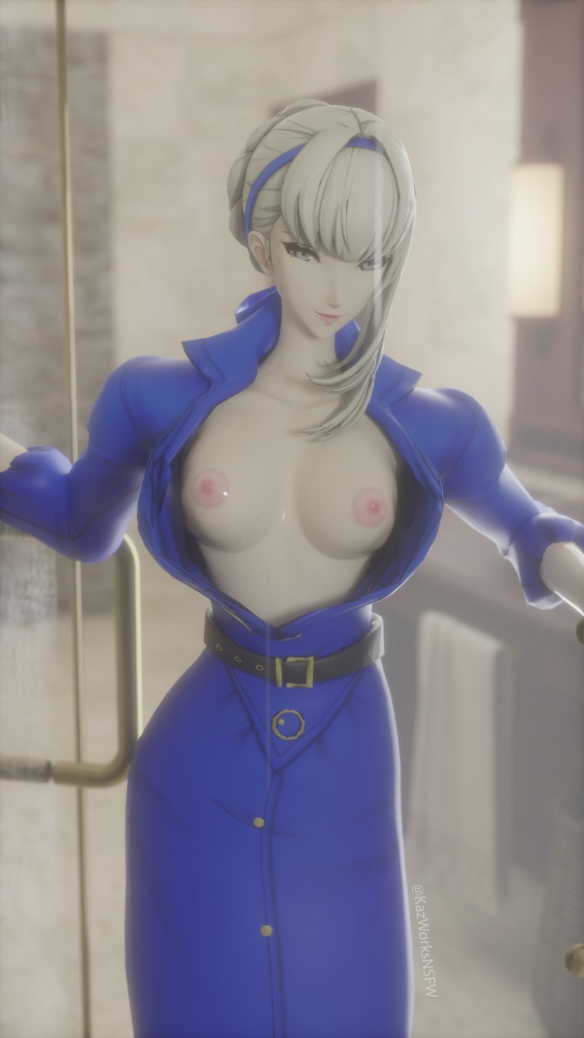 3d 3d_(artwork) 3d_background 3d_model 3d_render 8k atlus boobs_out breasts breasts breasts_out eye_contact hi_res highres kazworksnsfw looking_at_viewer merope_(persona) persona_5:_the_phantom_x shower shower_sex showering