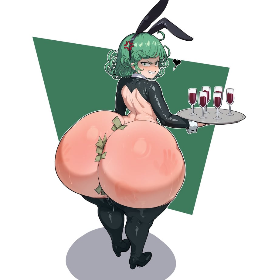 1girls angry_face ass ass_bigger_than_head ass_body ass_focus big_ass big_butt bottom_heavy bottomless bubble_butt bunny_ears bunnysuit caked_up cheesecake english_text enormous_ass fat_ass female green_eyes green_hair heels holding_object_between_buttocks huge_ass huge_butt hyper_ass latex light-skinned_female light_skin looking_at_viewer looking_back medium_hair money money_in_ass monkechrome one-punch_man paag pawg prostitution rear_view round_ass simple_background small_breasts solo_female spank_marks spanking tatsumaki text thick thick_ass thick_thighs thighhighs thunder_thighs twitter_link wide_hips wine wine_glass