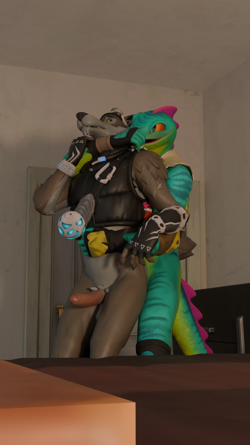 anal anal_sex anthro arm_around_neck arm_on_stomach asphyxiation bedroom bedroom_sex blue_body brown_body canid canine canis chokehold clothed clothing dominant dominant_male door duo epic_games eyebrows fortnite fur genitals gloves handwear happy hi_res lizard lizzik_(fortnite) male male/male male_penetrated male_penetrating male_penetrating_male mammal markings multicolored_body narrowed_eyes pat3awelitas300 penetration penis reptile rough_(disambiguation) rough_sex scalie scalie_tail scar sex standing standing_sex submissive submissive_male tail wendell_(fortnite) white_body white_fur wolf yellow_eyes