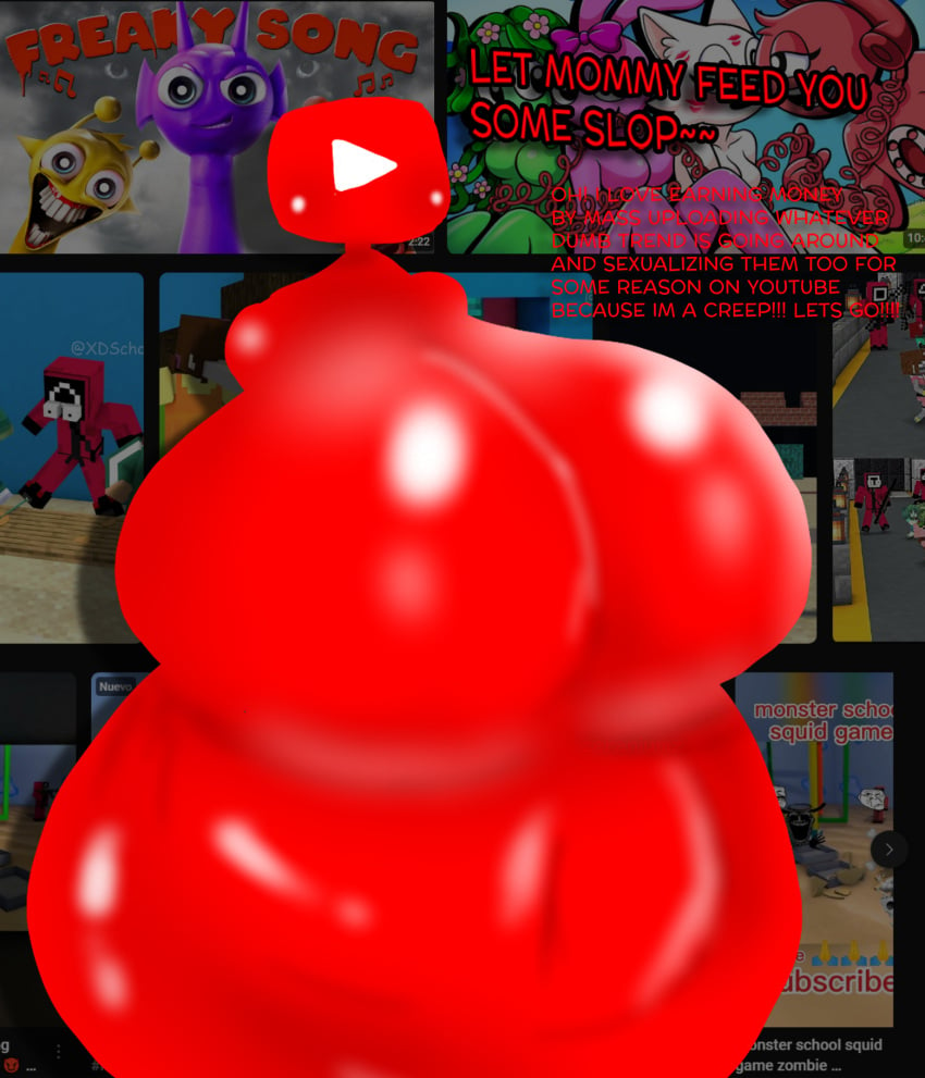 2d brainrot breasts breasts_bigger_than_head breasts_out chubby_female content_farm_channels cringe english_text google huge_breasts no_nipples red_body red_text sprunki squid_game tagme talking_to_viewer text what why wtf youtube youtube_(socialmedia_humanized) youtube_logo youtube_thumbnail zeraniumz