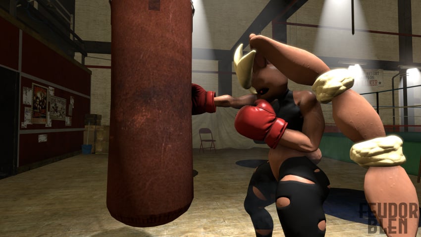 1girls 3d abs anthro big_eyebrows black_sclera boxing boxing_gloves brown_body bunny bunny_ears bunny_girl female female_only feudorblen gloves gym indoors leggings lopunny mega_lopunny midriff muscular muscular_arms muscular_female nintendo pokémon_(species) pokemon pokemon_(species) punch punching_bag red_boxing_gloves red_eyes red_gloves sfm solo source_filmmaker sports_bra sportswear sweat tan_fur taped_pussy torn_clothes