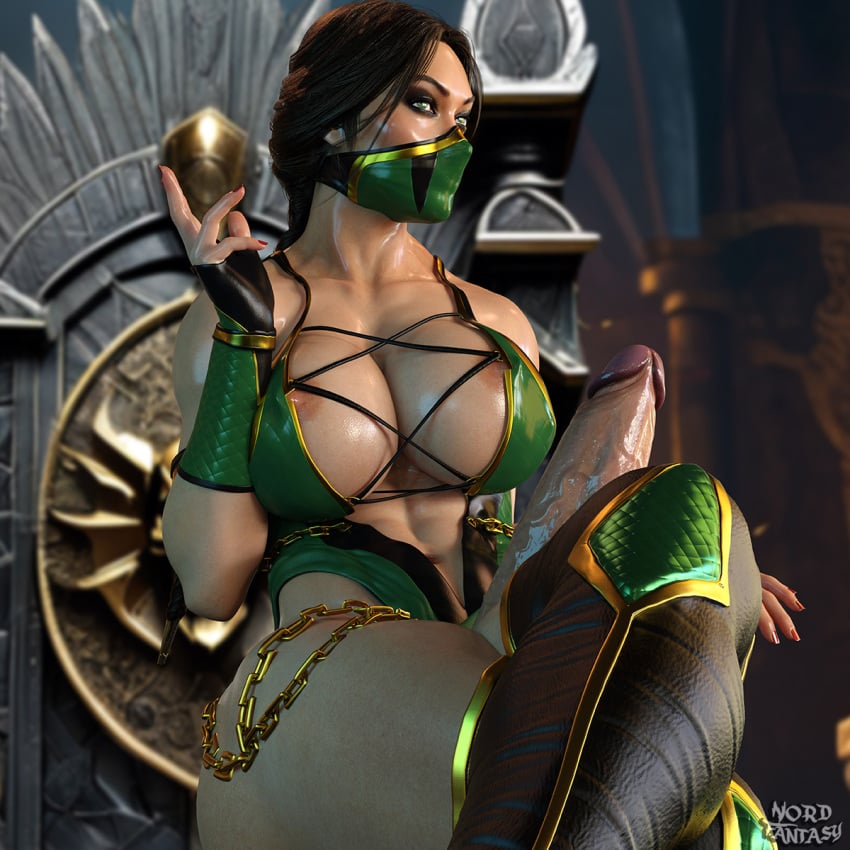 1futa 3d big_breasts big_penis black_hair breasts dark-skinned_futanari dark_skin futanari jade_(mortal_kombat) mortal_kombat nipples nordfantasy penis veiny_penis