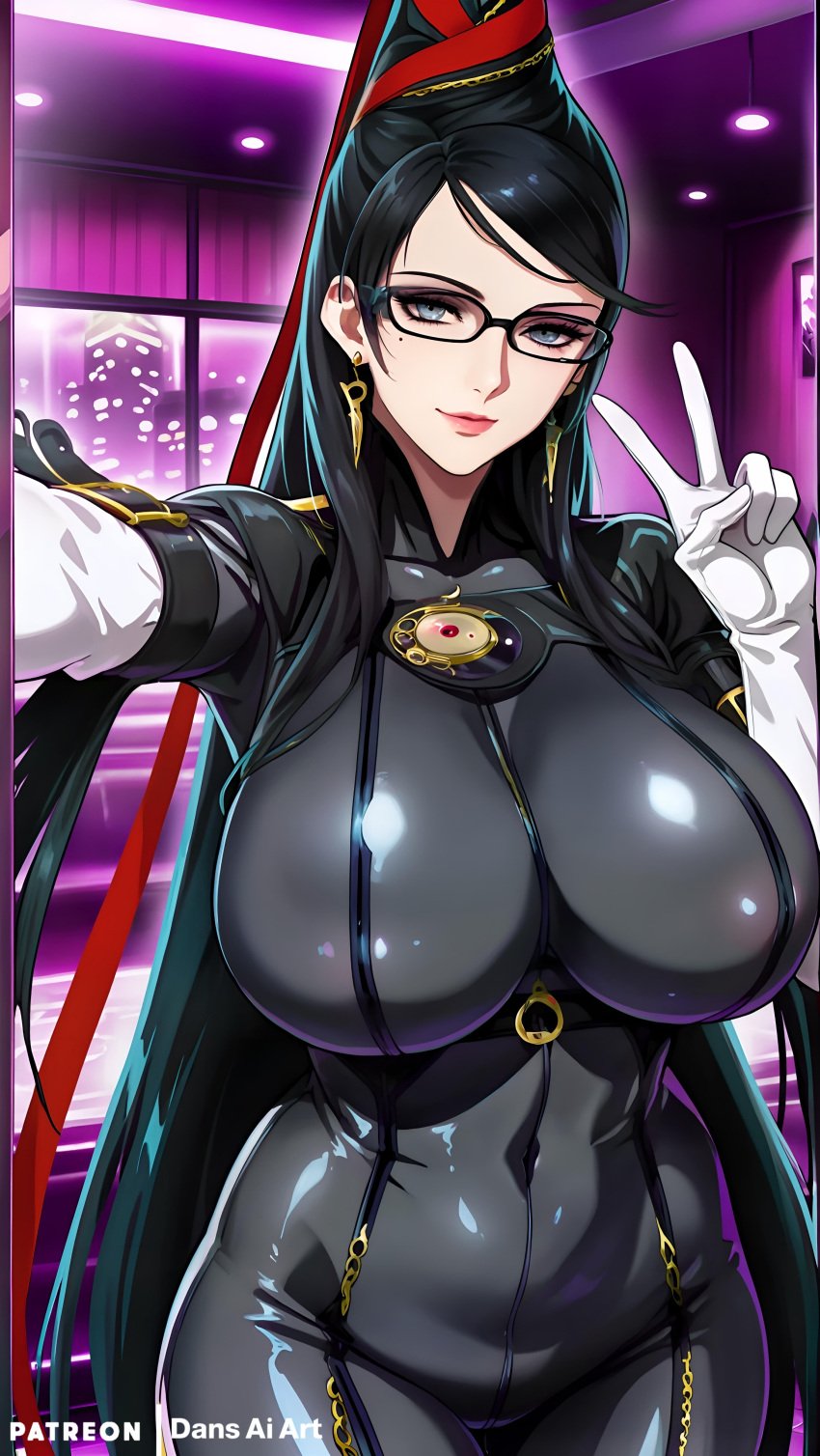 1girls ai_generated bayonetta bayonetta_(character) big_breasts black_hair dans_ai female huge_breasts large_breasts long_hair mature_female selfie