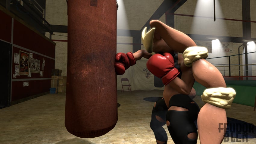 1girls 3d abs anthro big_eyebrows black_sclera boxing boxing_gloves brown_body bunny bunny_ears bunny_girl female female_only feudorblen gloves gym indoors leggings lopunny mega_lopunny midriff muscular muscular_arms muscular_female nintendo pokémon_(species) pokemon pokemon_(species) punch punching_bag red_boxing_gloves red_eyes red_gloves sfm solo source_filmmaker sports_bra sportswear sweat tan_fur taped_pussy torn_clothes