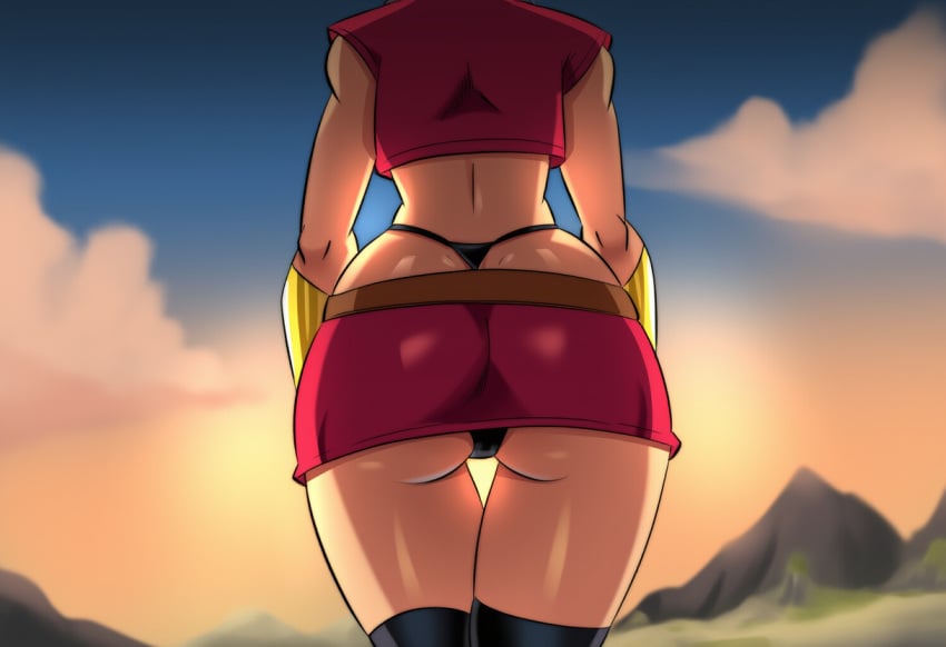 1girl 1girls ai_generated ass ass_focus back beltskirt dragon_ball dragon_ball_super kale mullon novelai saiyan solo solo_focus standing thong