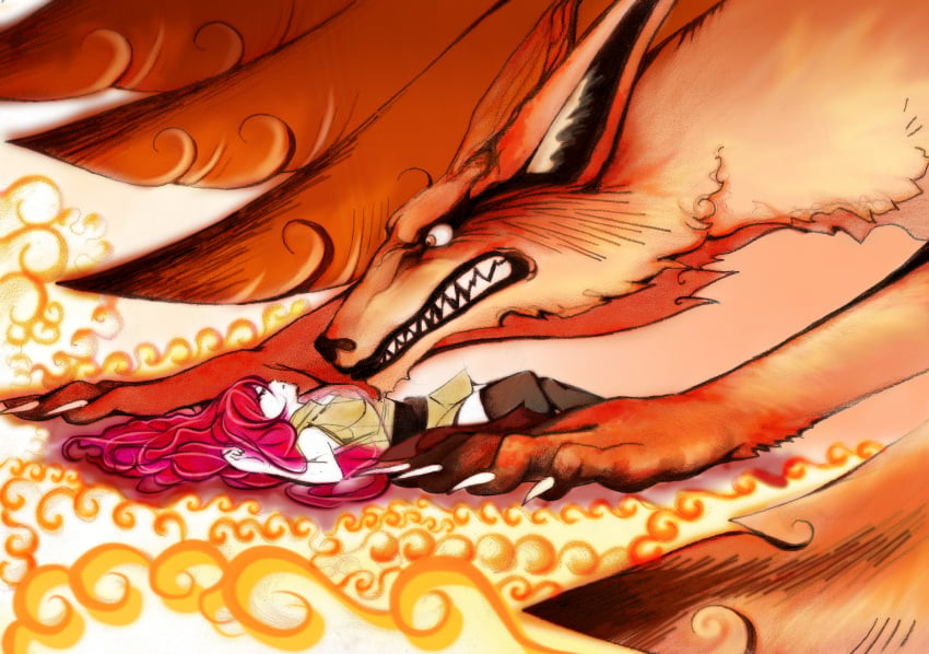 1girls aorapl_(artist) bijuu chakra claws demon_fox deviantart_link female female_focus fox fox_ears fox_tail hi_res highres kitsune kurama kurama_(naruto) kyuubi long_hair multiple_tails naruto naruto_(series) naruto_shippuuden ninja red_hair sharp_teeth solo suzume_(artist) tail tailed_beast teeth uzumaki_kushina