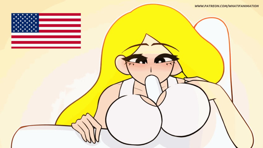 1boy 1girls animated blonde_hair blowjob blush countryhumans countryhumans_girl cute eager huge_breasts patreon thick_thighs united_states_of_america_(countryhumans) vaginal_penetration what_if_animation(artist)