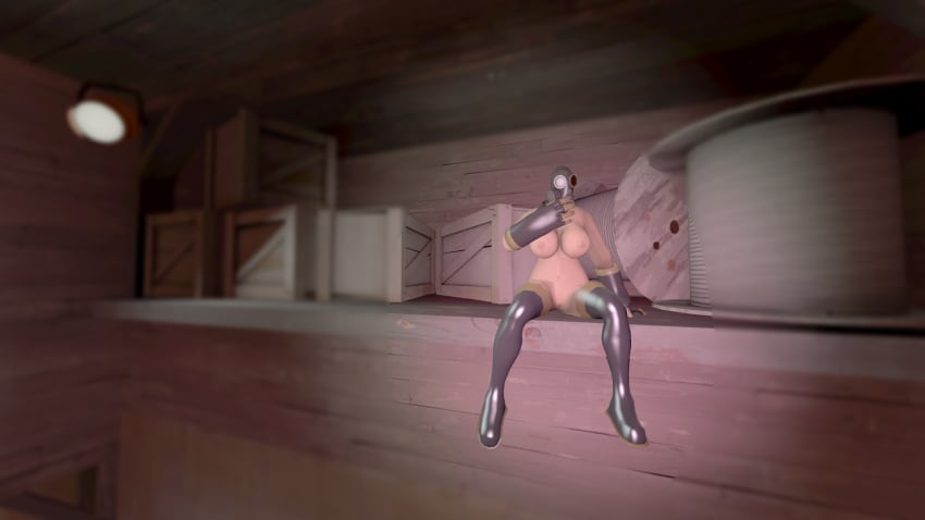 big_breasts boots exhibition exhibitionism exhibitionist female female_focus fempyro functionally_nude gas_mask large_breasts looking_down naked naked_female nude practically_nude pyro pyro_(team_fortress_2) sfm sitting solo solo_female solo_focus source_filmmaker team_fortress_2 tf2