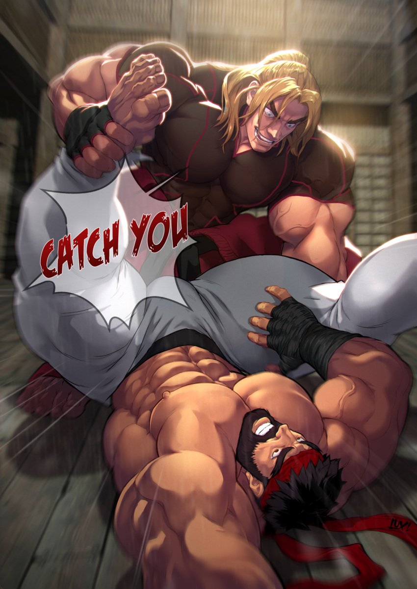 abs bara biceps big_bulge bulge capcom clothing daddy gay henry_partum ken_masters luxuris male male/male male_nipples male_only manly mature_male muscular_male nipples pecs ryu_(street_fighter) street_fighter street_fighter_6 tight_clothing