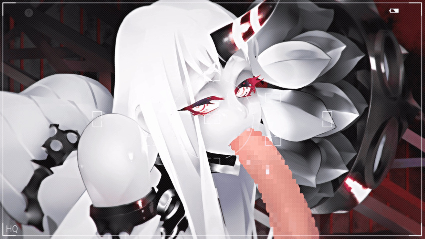 admiral_(kantai_collection) animated bent_over censored claws cum deepthroat facial fellatio female game_cg glowing_eyes horn kantai_collection male oral oxykoma pale_skin penis recording seaport_hime shinkaisei-kan solo_focus straight white_hair