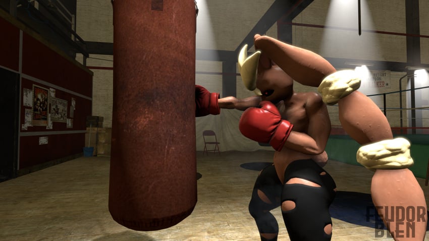 1girls 3d abs anthro big_eyebrows black_sclera boxing boxing_gloves brown_body bunny bunny_ears bunny_girl female female_only feudorblen gloves gym indoors leggings lopunny mega_lopunny midriff muscular muscular_arms muscular_female nintendo pokémon_(species) pokemon pokemon_(species) punch punching_bag red_boxing_gloves red_eyes red_gloves sfm solo source_filmmaker sportswear sweat tan_fur taped_nipples taped_pussy torn_clothes