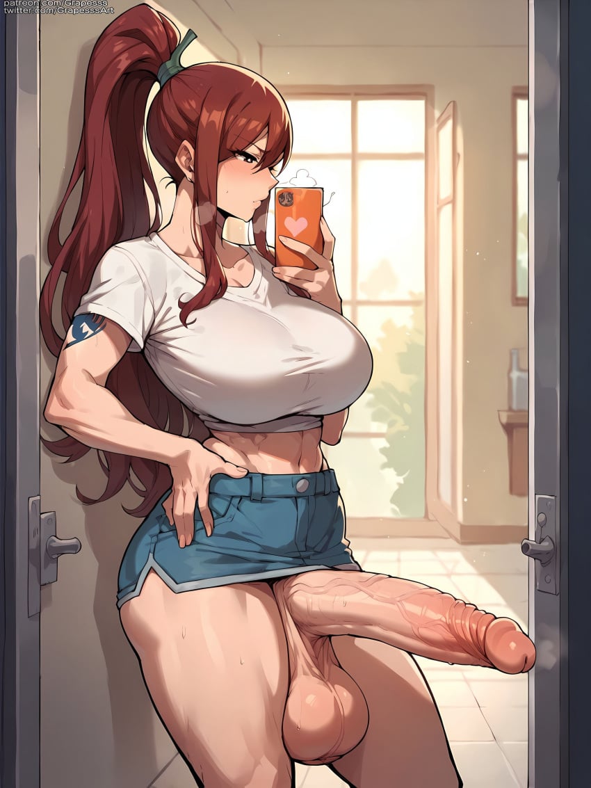 1futa ai_generated big_ass big_balls blush breasts erect_penis erection erza_scarlet fairy_tail female foreskin futa_only futanari grapesss huge_breasts huge_cock large_penis looking_at_viewer navel nude penis testicles thighs uncensored veins veiny_penis