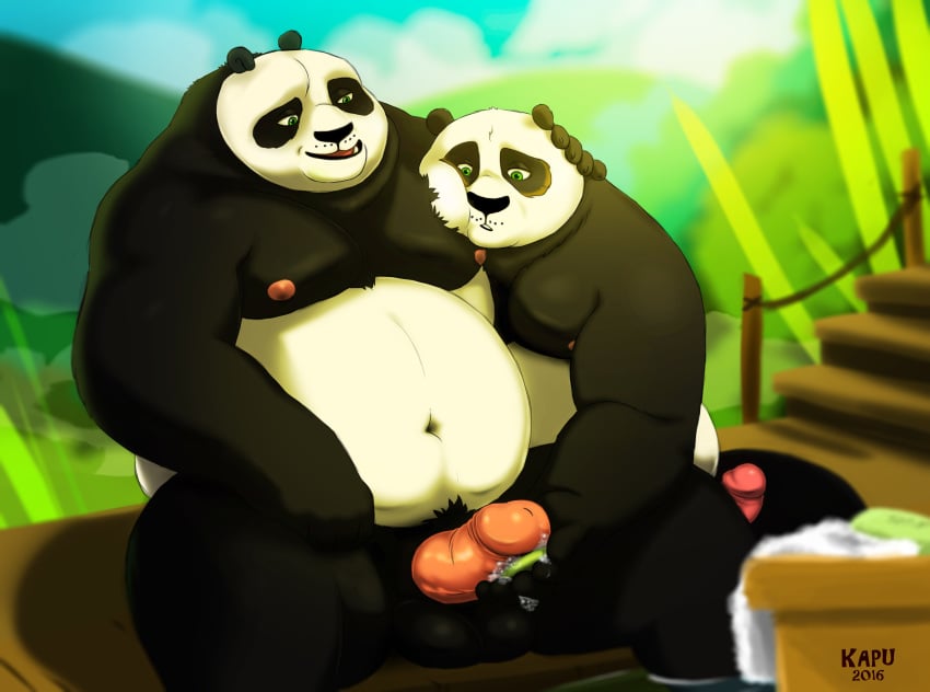 anthro balls bear duo father father_and_son gay handjob humanoid_penis incest kung_fu_panda li_shan male male/male male_only mammal mazemore overweight panda parent penis po son yaoi