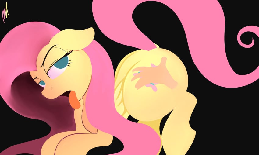 big_butt fluttershy_(mlp) grabbing_from_behind looking_back mayauprising my_little_pony pink_hair yellow_fur