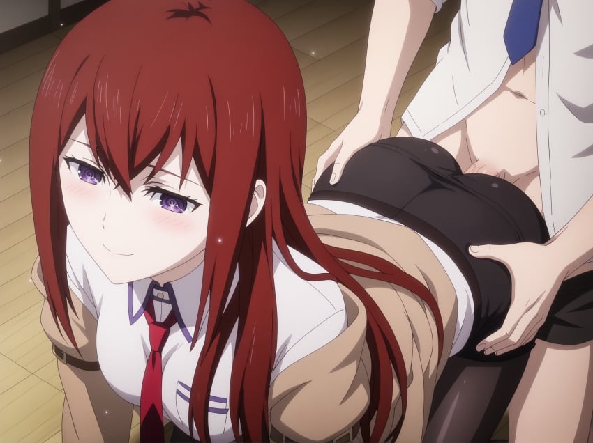 1boy 1girls ai_generated ass ass_focus ass_grab big_ass blush clothed_sex doggy_style dressed faceless_male female human makise_kurisu male sex sex_from_behind steins;gate storb vaginal_penetration