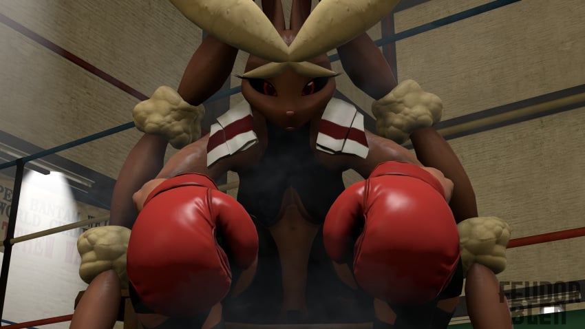 1girls 3d abs anthro big_eyebrows black_sclera boxing boxing_gloves brown_body bunny bunny_ears bunny_girl female female_only feudorblen gloves gym indoors leggings lopunny mega_lopunny midriff muscular muscular_arms muscular_female nintendo pokémon_(species) pokemon pokemon_(species) punching_bag red_boxing_gloves red_eyes red_gloves sfm solo source_filmmaker sports_bra sportswear steam steaming_body steamy_breath sweat tan_fur taped_pussy tired torn_clothes towel towel_around_neck