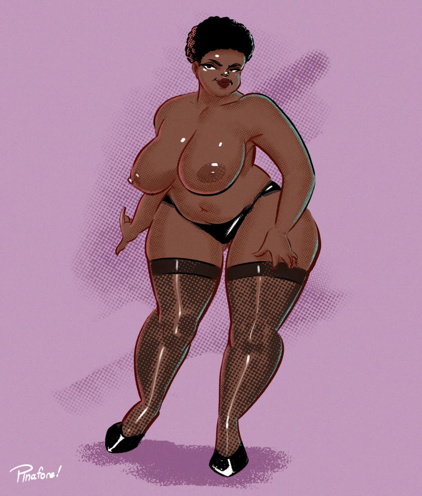 1girls amanda_waller big_ass black_skin breasts chubby chubby_female dark-skinned_female dc dc_comics female female_focus female_only female_solo large_breasts mature_female panties pinafore_(artist) solo_female stockings thick_thighs