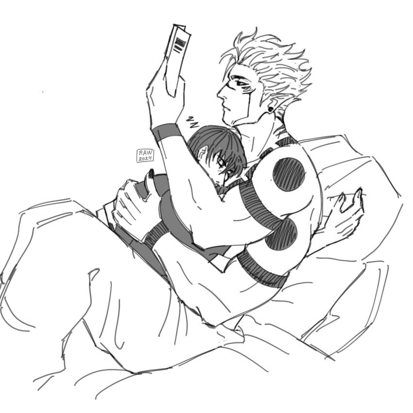 cuddling four_arms gay hugs monster ryoumen_sukuna_(jujutsu_kaisen) sleeping toji_fushiguro