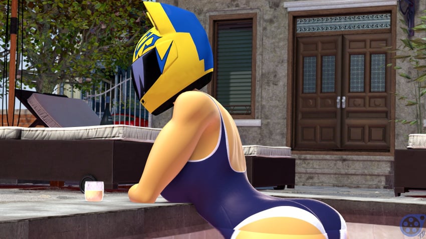 1girls 3d cat_ear_helmet cat_ears celty_sturluson durarara!! female female_only headgear helmet motorcycle_helmet pool swimsuit tagme thatonehornydood upper_body