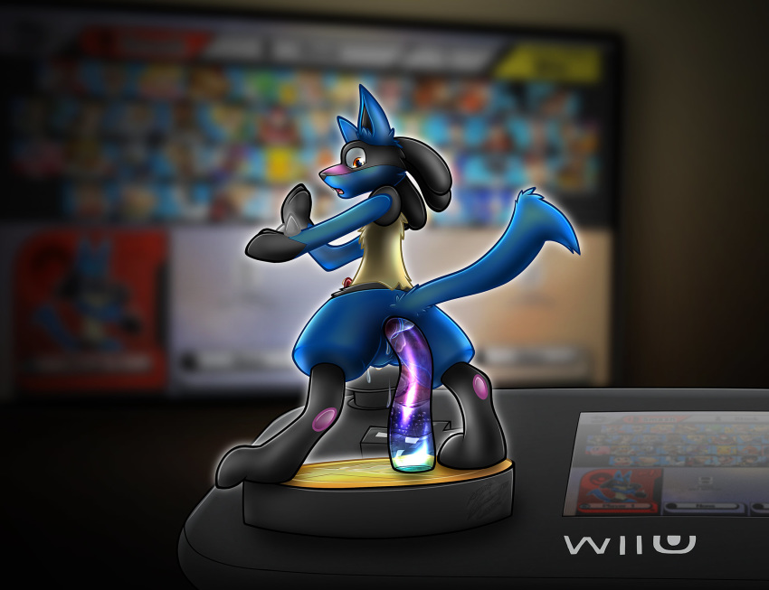 1boy 2016 amiibo anal anal_sex anthro anus ass barefoot black_fur blue_fur blush canine craziux cute dildo dildo_sitting dripping fist fur furry hi_res looking_at_viewer looking_back looking_down lucario machine male male_only mammal nintendo nude open_mouth pawpads paws penetration pokemon pokemon_(species) pole precum raised_arm sex_toy sharp_teeth shocked solo spikes super_smash_bros. teeth television tentacle testicles text tongue translucent transparent_dildo transparent_sex_toy video_games wii_u