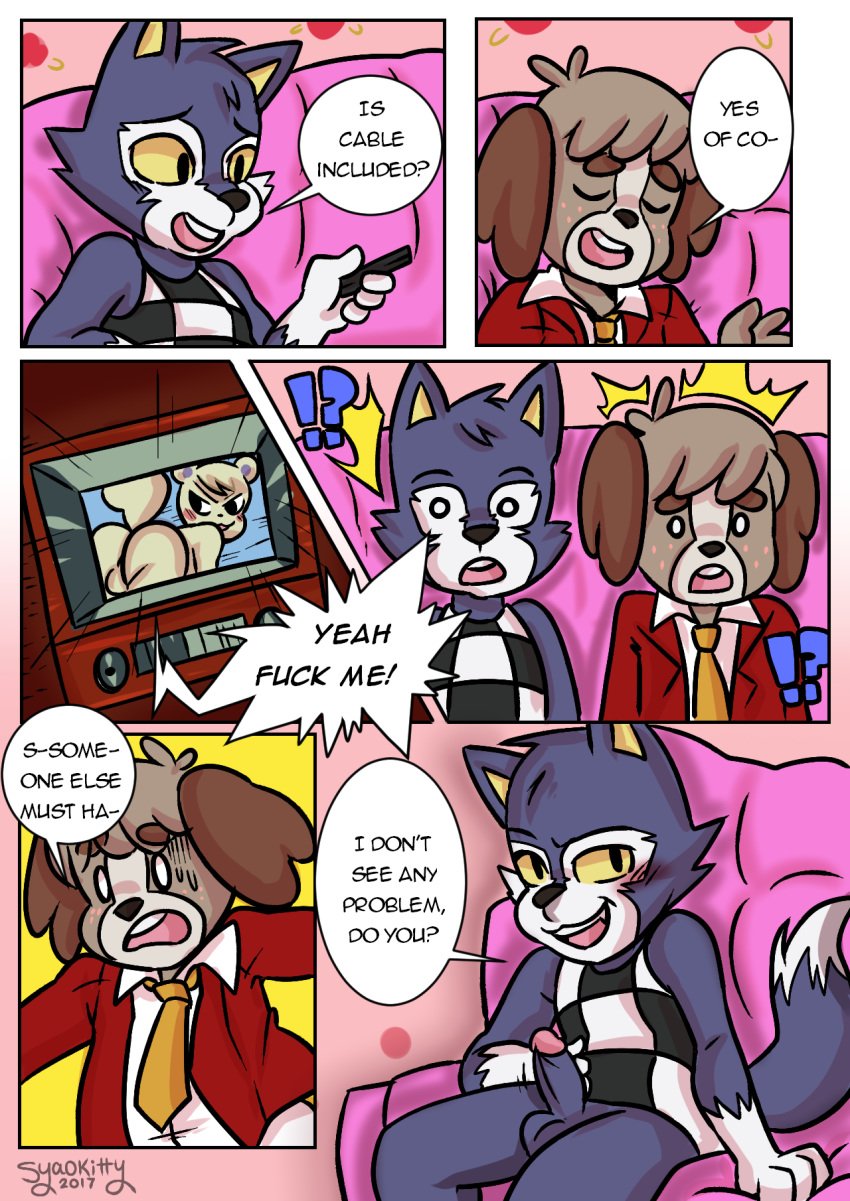 animal_crossing anthro balls canine comic digby_(animal_crossing) erection lobo_(animal_crossing) male mammal marshal_(animal_crossing) nintendo penis pornography rodent squirrel syaokitty video_games wolf yaoi