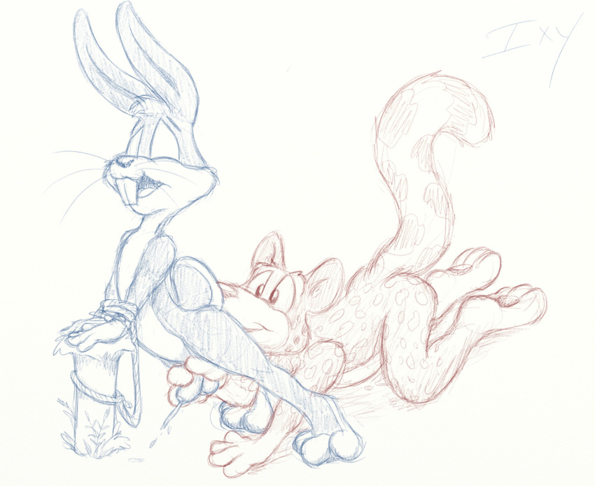 anal anthro bahlam_(artist) balls bondage bound bugs_bunny closed_eyes cum duo feline hi_res jaguar lagomorph licking looney_tunes male mammal masturbation oral penis rabbit rimming rope sex simple_background sketch tongue tongue_out warner_brothers white_background yaoi