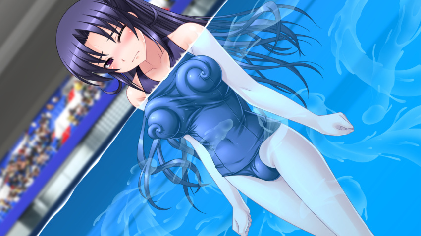 black_hair blush breast_grab closed_mouth collarbone female game_cg helpless implied_penetration in_water isajou_haruka long_hair mezameru_to_itoko_o_mamoru_bishoujo_kenshi_ni_natteita nipple_tweak one-piece_swimsuit one_eye_closed partially_submerged pool purple_eyes restrained school_swimsuit sex_under_clothes solo stealth_sex swimsuit tentacle tentacles_under_clothes water water_tentacle waterbending