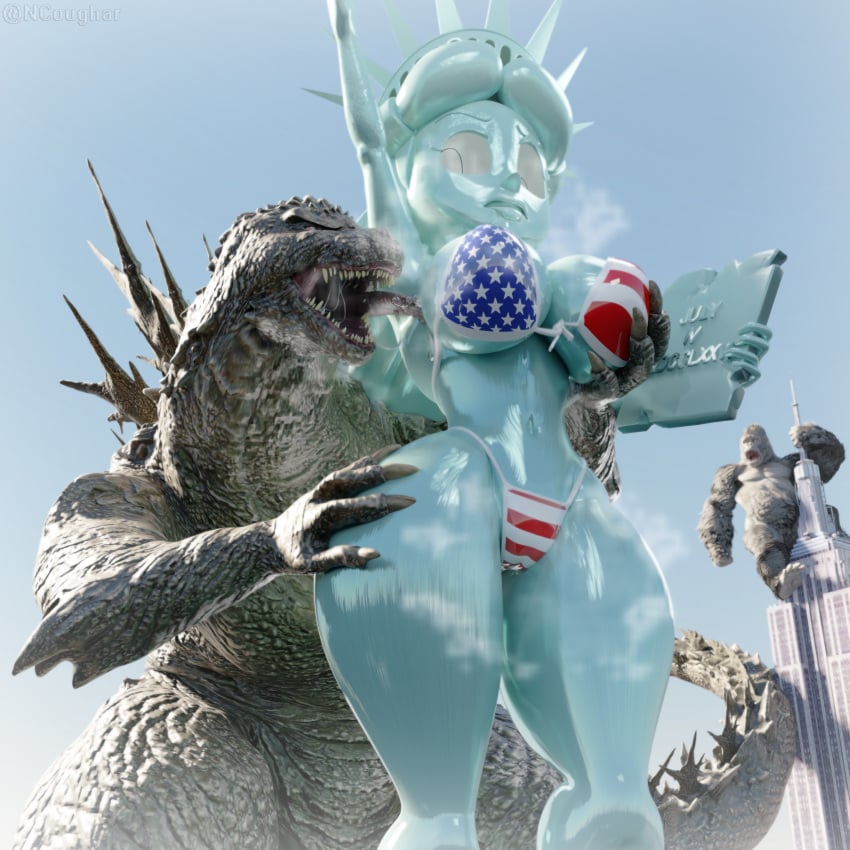 3d american_flag_bikini armpit_licking armpits big_ass big_breasts big_butt blender disgusted furry giantess godzilla godzilla_(series) godzilla_minus_one godzilla_minus_zero kaiju king_kong king_kong_(series) lady_liberty ncoughar new_york scalie statue statue_of_liberty tansau's_lady_liberty