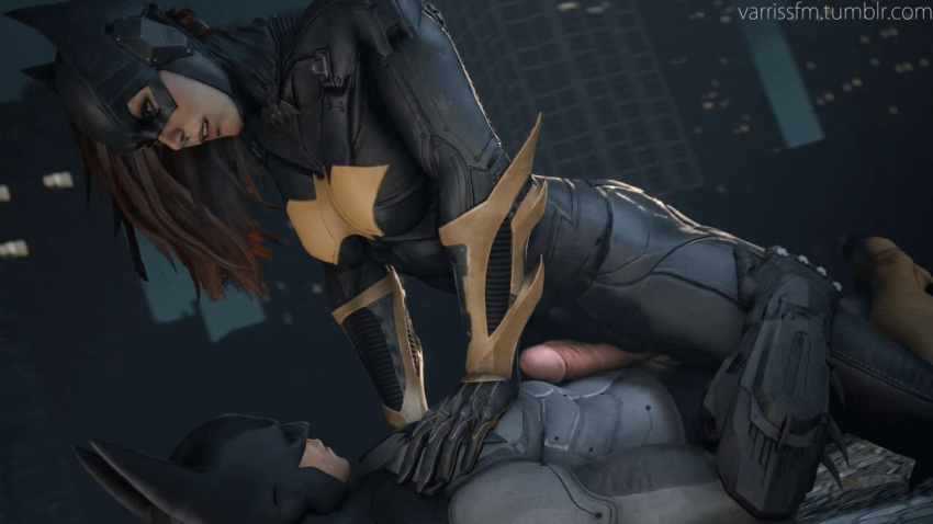 3d animated batgirl batgirl_(arkham_knight) batman batman:_arkham_knight batman:_arkham_origins batman_(series) clothed dc dc_comics duo female female_on_top human male penis tribadism_on_penis varrissfm