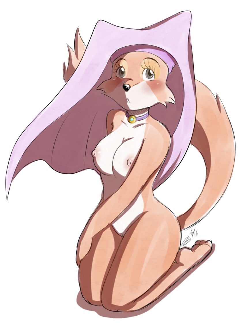 2016 anthro areola bluechika blush breasts canine disney female fox fur looking_at_viewer maid_marian mammal nipples nude pussy robin_hood_(disney) simple_background solo