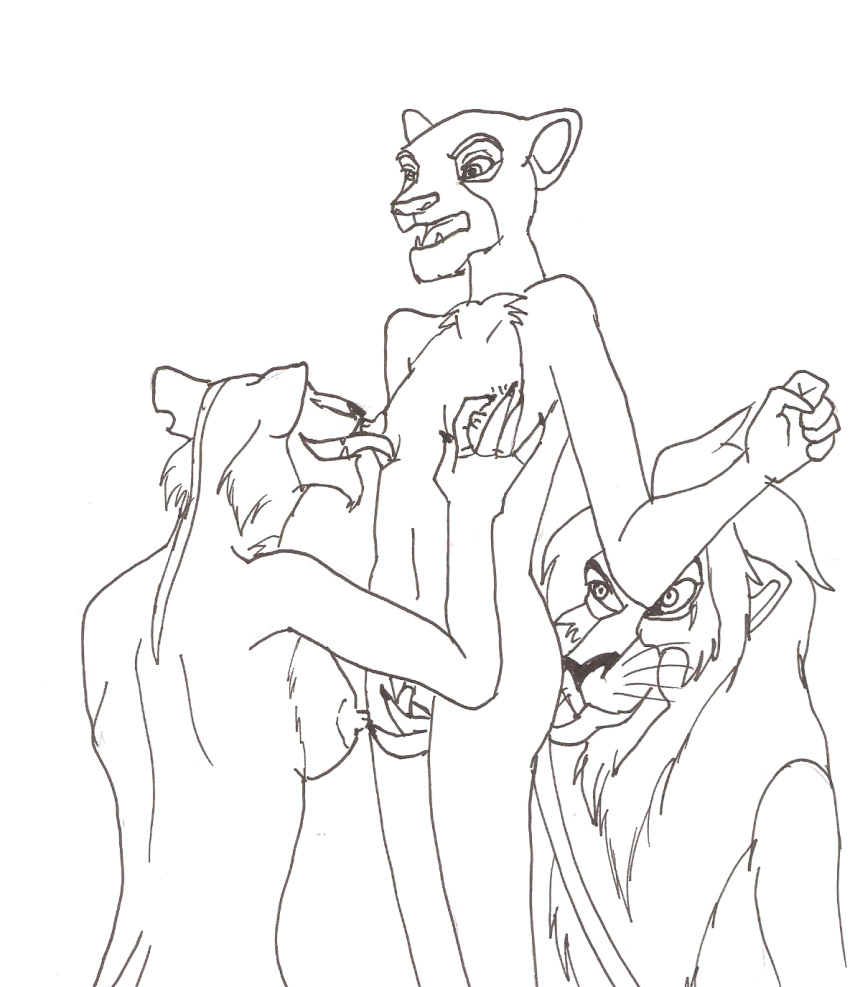 age_difference anthro areola breasts cub disney feline female fingering fur furry lion male mammal monochrome nala nipples penetration pussy scar_(the_lion_king) sideboob straight the_lion_king threesome tongue vaginal_penetration young yuri zira