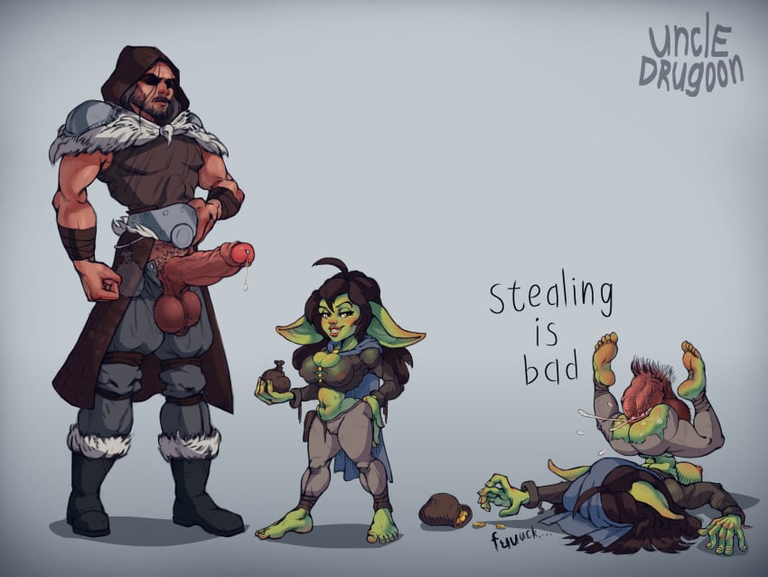 2023 ass big_balls big_penis bottle breasts erection goblin_female green_body instant_loss_2koma male uncle_drugoon uncledrugoon