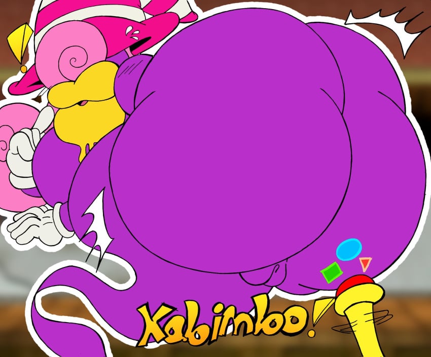 big_breasts bimbo_lips bimbofication colored exclamation_mark ghost_girl gloves huge_ass huge_lips incredistar magic_wand nintendo paper_mario pink_hair purple_body vivian_(paper_mario)