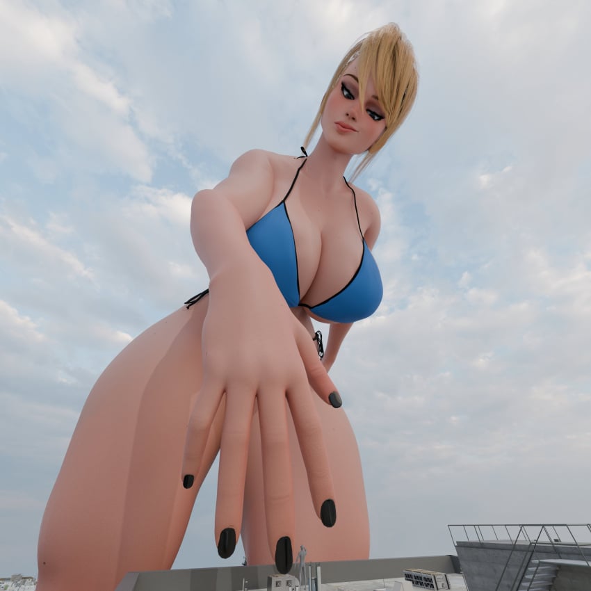 1girls 3d 3d_(artwork) ass athletic big big_breasts bikini bikini_top blonde blonde_hair boobs breasts butt clothed female focus from giant giant_female giantess gigantic_breasts hair huge huge_boobs huge_breasts light light-skinned lusiashinra metroid muscular only position samus_aran scrag_boy scrag_samus skin solo swimsuit swimwear toned top woman