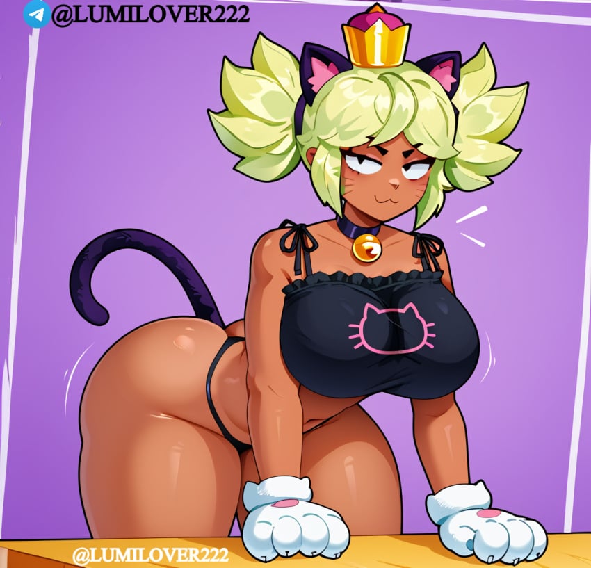 1girls ai_generated ass brawl_stars breasts cat_ears cat_tail catgirl female lumilover222 mandy_(brawl_stars) smug