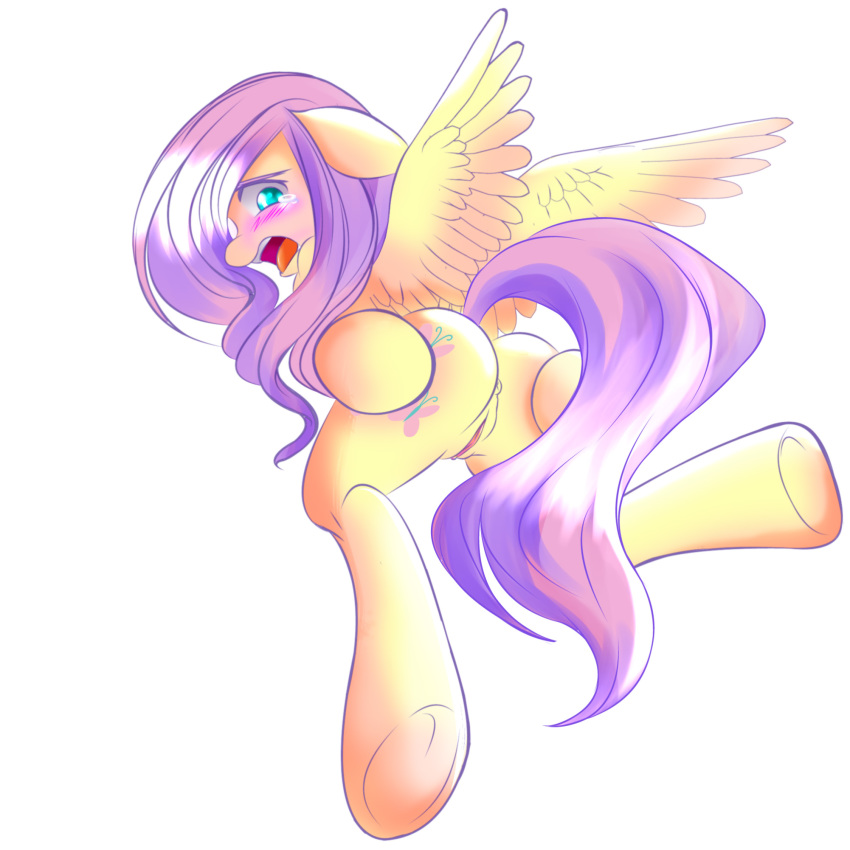 anus ass blue_eyes blush color cutie_mark equine feathered_wings feathers female feral fluttershy_(mlp) friendship_is_magic hair horse long_hair looking_back mammal my_little_pony open_mouth pegasus pink_hair pony presenting pussy solo spread_ass spreading wings xxangeluciferxx