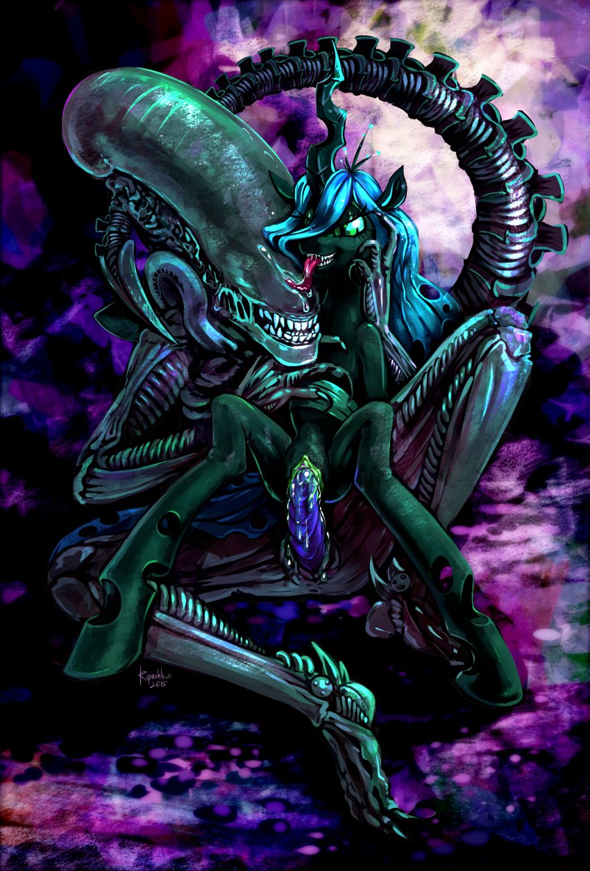 2015 abstract_background absurd_res alien alien_(franchise) alien_genitalia anus arthropod ass black_body bodily_fluids chair_position changeling claws clitoris detailed digital_media_(artwork) dripping drooling duo erection eyeless face_lick female female_penetrated feral friendship_is_magic from_behind_position front_view genital_fluids genitals green_eyes hair hasbro hi_res horn licking long_hair long_tail long_tongue male male/female male_xenomorph mane mane_hair monster my_little_pony mythological_creature mythological_equine mythology nude nude_female nude_feral nude_male open_mouth penetration penile penile_penetration penis penis_in_vagina purple_penis pussy queen_chrysalis_(mlp) ripushko saliva saliva_drip saliva_on_face sex sharp_tail sharp_teeth small_butt smile spread_legs spreading tail teeth tongue tongue_out vaginal_fluids vaginal_penetration vulva xenomorph