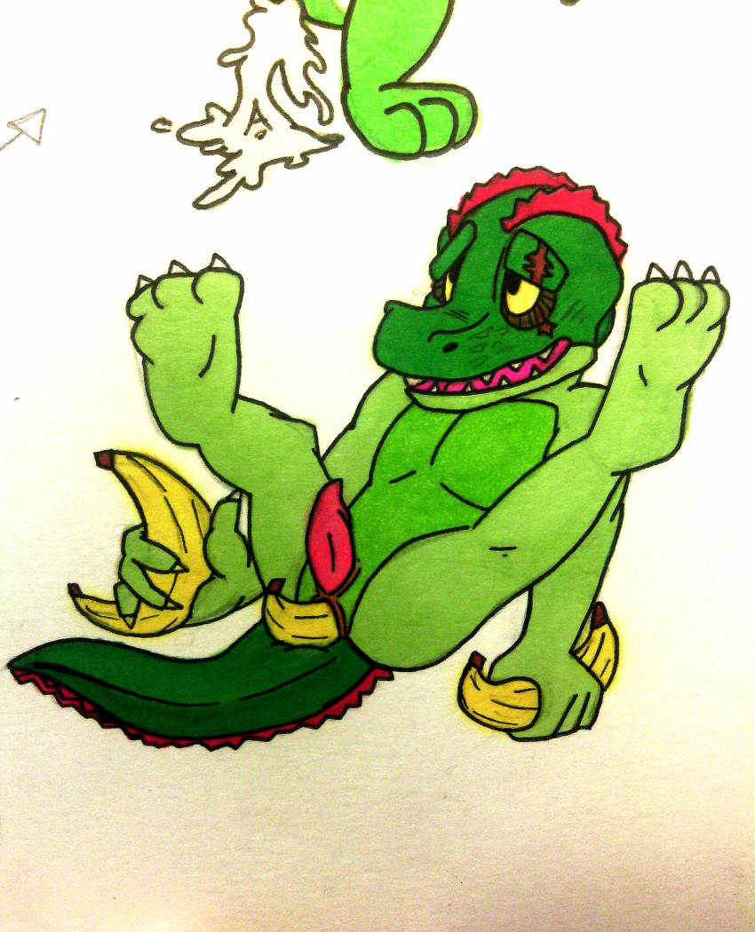 anal banana blind_eye bowserboy101 cragger crocodile crocodilian cum erection food fruit male_anal male_only reptile scales scalie scar solo spread_legs spreading