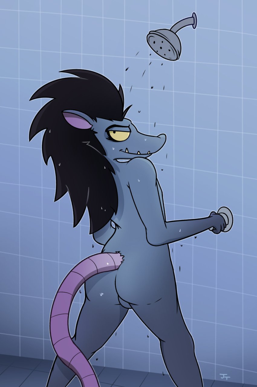 2017 alien argit ass balls ben_10 cartoon_network fur hair invalid_tag josephtl looking_back male male_only mammal nude rat rodent shower smile solo wet