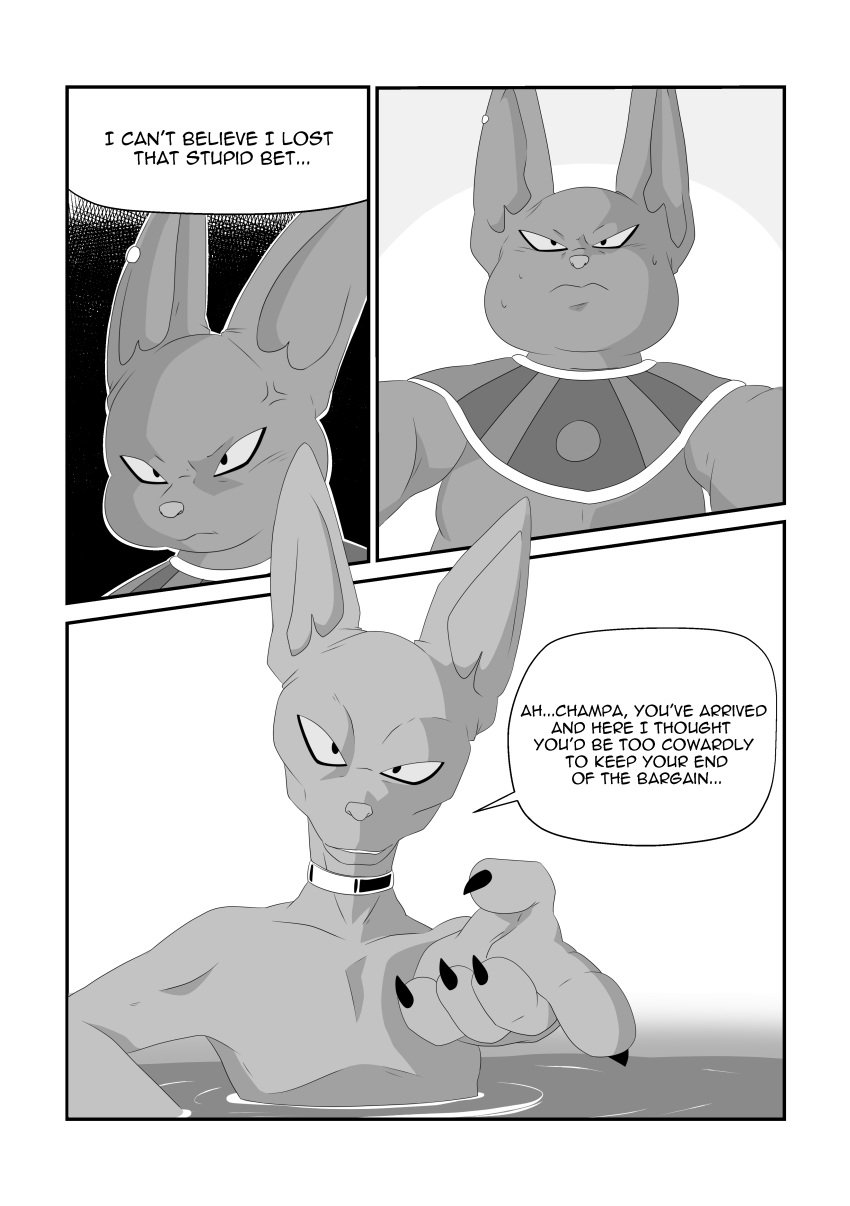 absurd_res bathing beerus champa collar comic domestic_cat dragon_ball dragon_ball_super english_text felid feline felis greyscale hi_res kamikazetiger male_only mammal monochrome slightly_chubby text