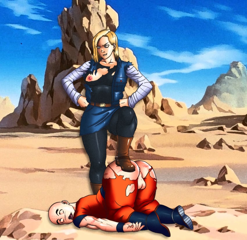 android_18 anus dragon_ball dragon_ball_z face_down_ass_up femdom krillin kuririn vanbrand victory_pose