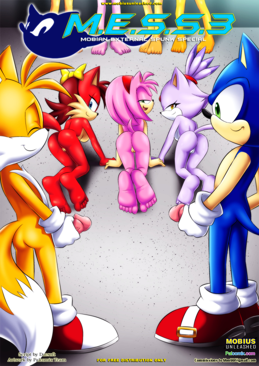 3girls amy_rose blaze_the_cat fiona_fox furry furry_only mess_3 mobius_unleashed pink_hair sonic_(series) tagme