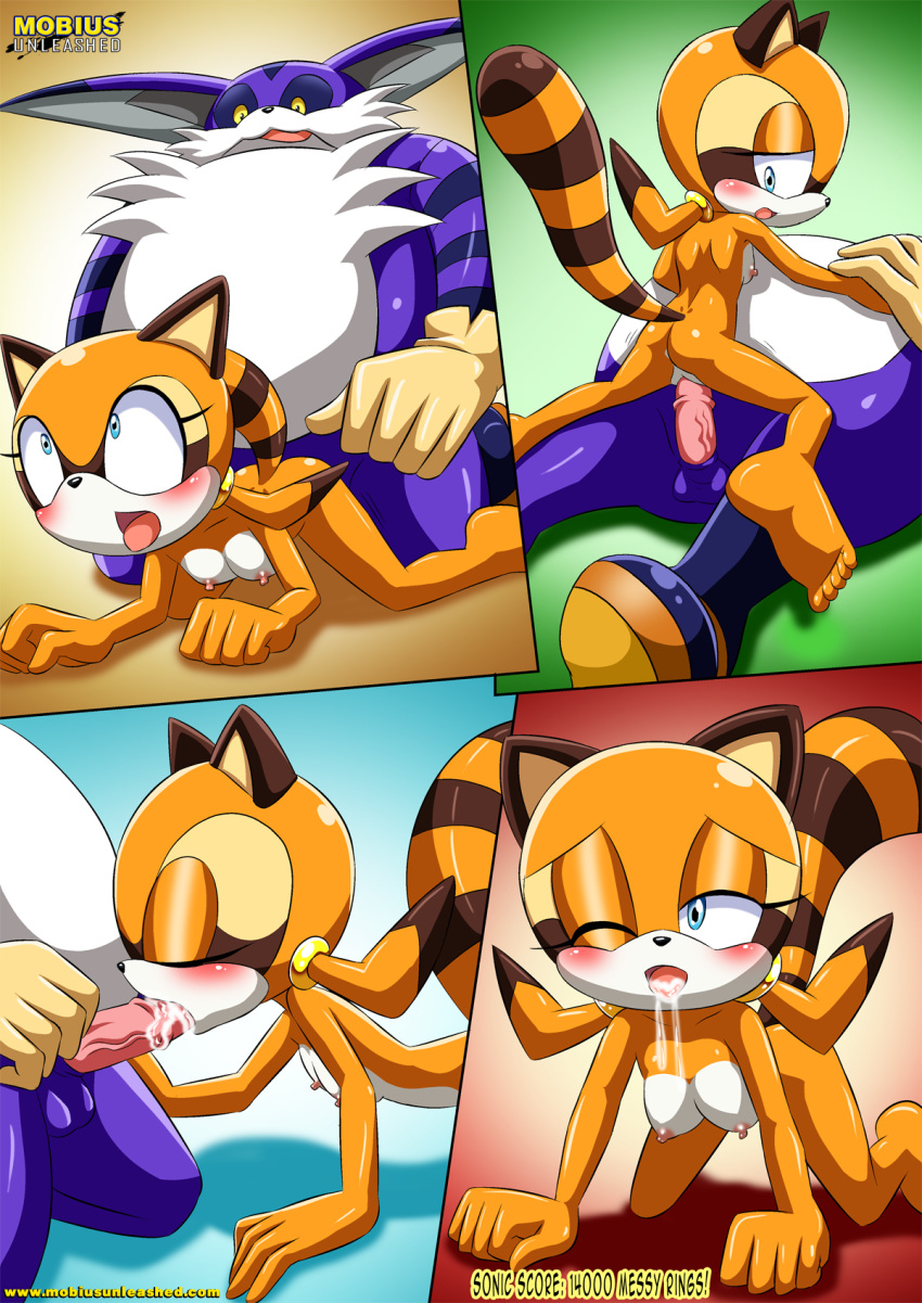 big_the_cat cub female furry furry_only marine_the_raccoon mess_3 mobius_unleashed sonic_(series) tagme