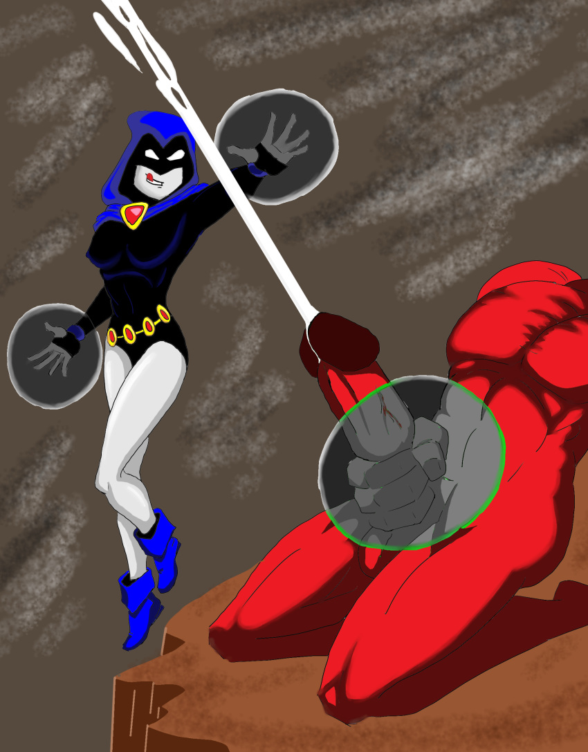 1boy 1girls big_penis comic cum cumshot dc dc_comics faceless_male forced_orgasm handjob huge_cock incest magic rachel_roth raven_(dc) superblast superhero superheroine teen_titans trigon