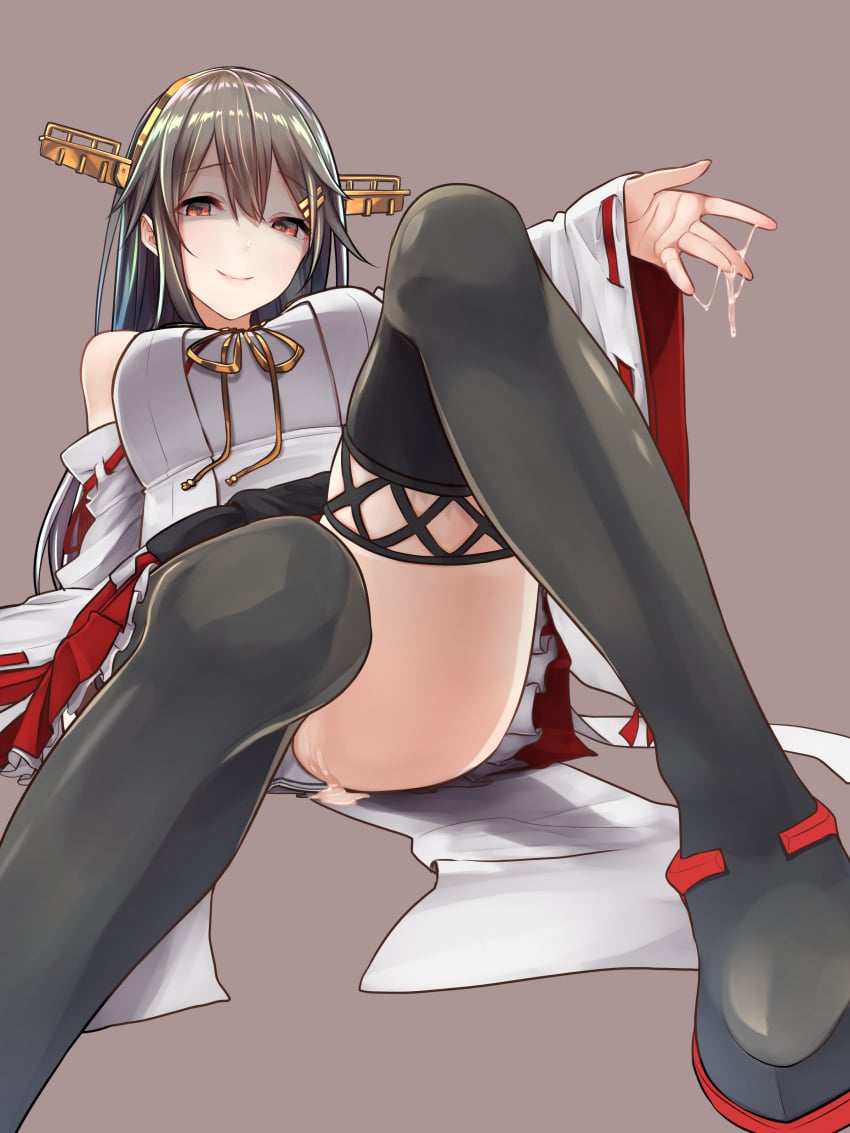 baffu cum haruna_(kantai_collection) heels japanese_clothes kantai_collection panties tagme thighhighs