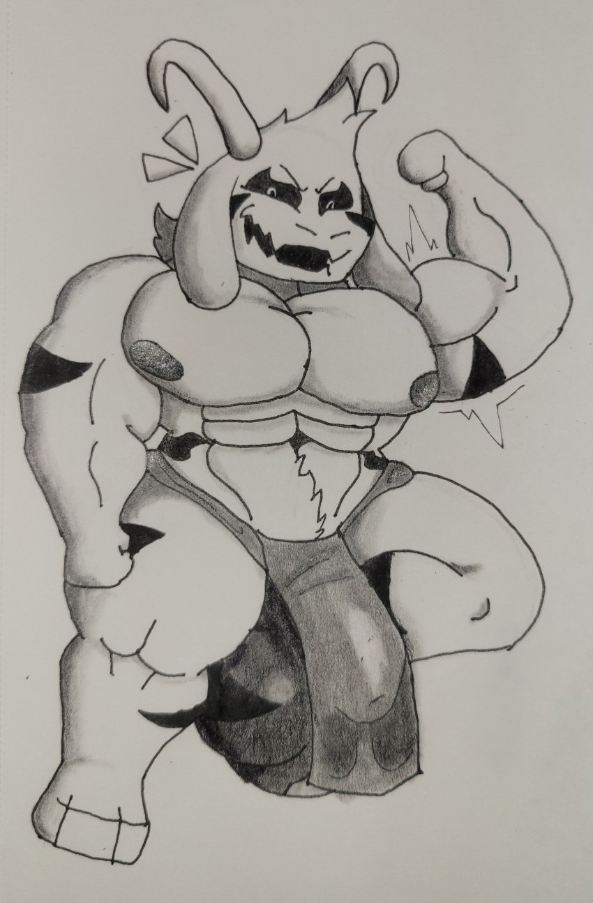 abs absurd_res anthro asriel_dreemurr asriel_dreemurr_(god_form) ball_sag ball_slip balls big_balls big_muscles big_pecs big_penis boss_monster_(undertale) bottomwear bovid caprine clothing felineflustered flexing genitals goat hi_res horn huge_balls huge_cock huge_muscles huge_pecs hyper hyper_balls hyper_genitalia hyper_penis loincloth male male_only mammal monochrome muscular muscular_male pecs penis solo thick_thighs traditional_media_(artwork) undertale undertale_(series)