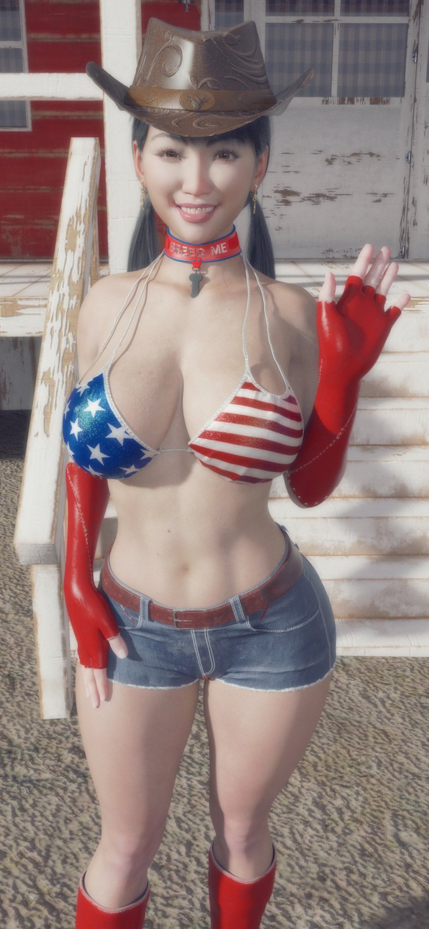 1girls 3d 3dcg 3dx american_flag_bikini armwear asian asian_female ass big_ass big_breasts bikini bikini_top black_hair breasts choker color cow_tail cowgirl curvaceous curvy curvy_figure female_focus happy hi_res huge_ass huge_breasts imminent_sex japanese_female jean_shorts large_breasts light-skinned_female looking_at_viewer original original_character prostitution shorts smile smiling solo_female thick thick_ass thick_legs thick_thighs thighs tsuyosakuroi twintails young