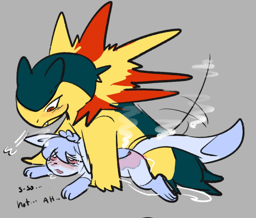 2023 bloowolfy duo eeveelution el_(bloowolfy) english_text female female_penetrated feral feral_on_feral feral_penetrated feral_penetrating feral_penetrating_feral fur generation_2_pokemon generation_4_pokemon glaceon grey_background hi_res male male/female male_penetrating male_penetrating_female nintendo penetration pokemon pokemon_(species) sex simple_background steam text typhlosion yellow_body yellow_fur